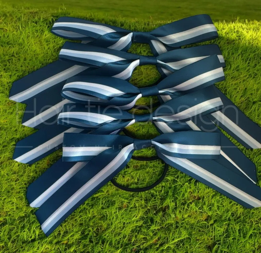 CUSTOM School Stripe Satin Hair Bows on elastic or clip