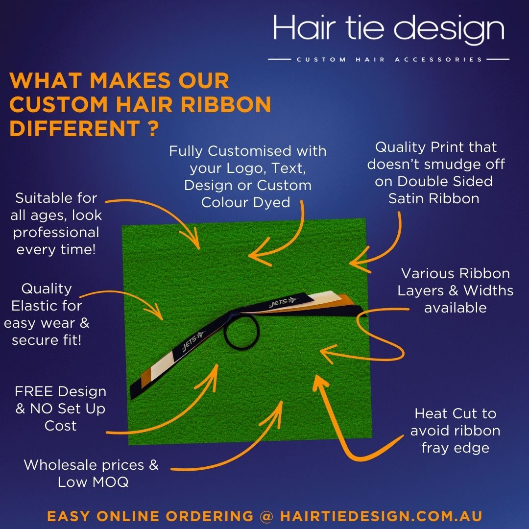 CUSTOM PRINT Sport Hair Ribbon on elastic | Sports Team Hair Ribbon | Netball Hair Ribbon