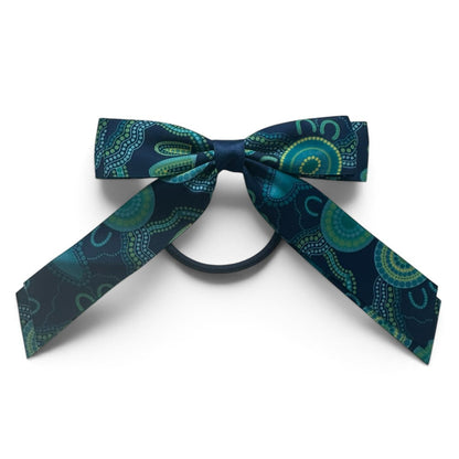 Green and Blue Indigenous rin Hair Ribbon on hair elastic 