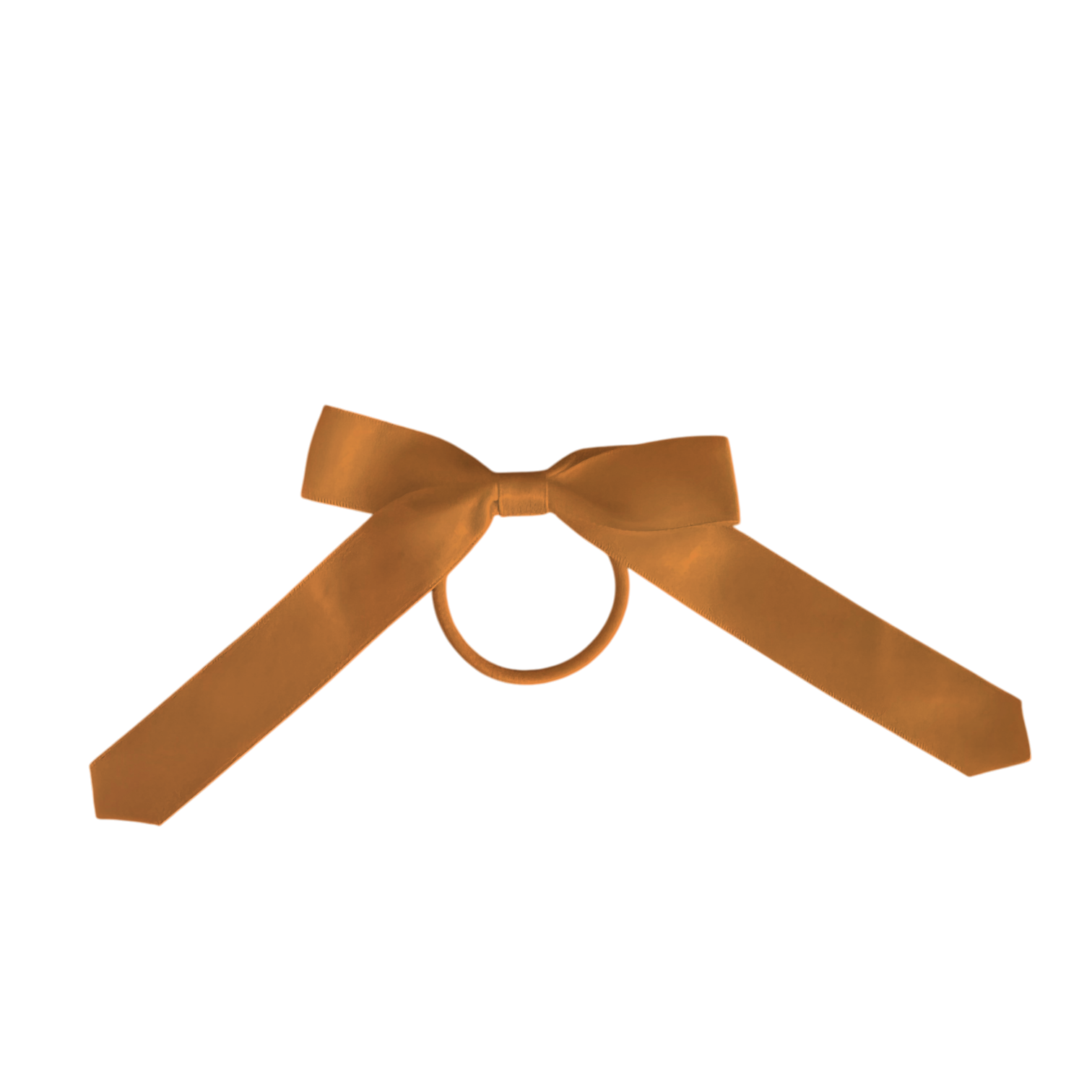 A gold satin ribbon tied into a bow with a central loop, shown against a plain white background.