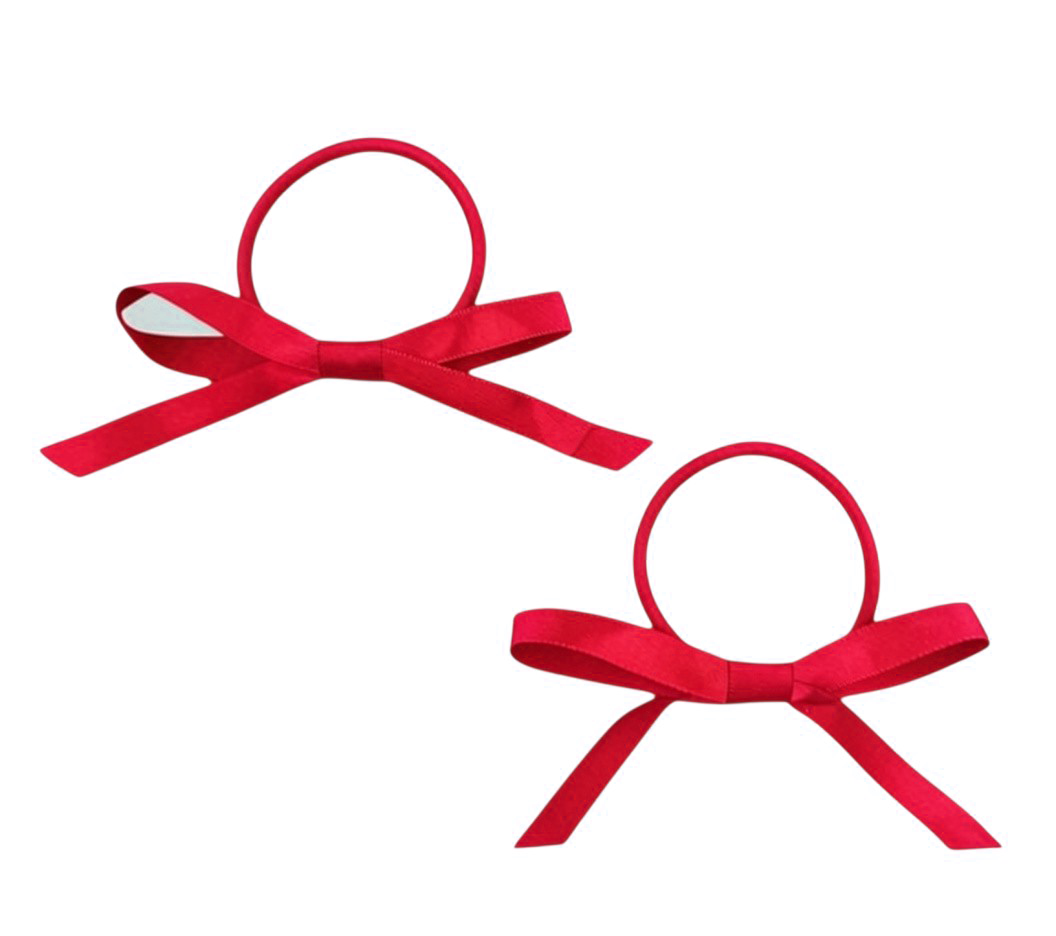 SCHOOL Coloured Satin Bows on Elastics - MINI Pair Hair Tie Design