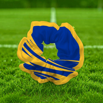 A fabric hair scrunchie featuring netball Uniform print 