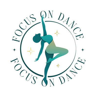 Logo of 'Focus on Dance' with a dancing figure and text on a white background